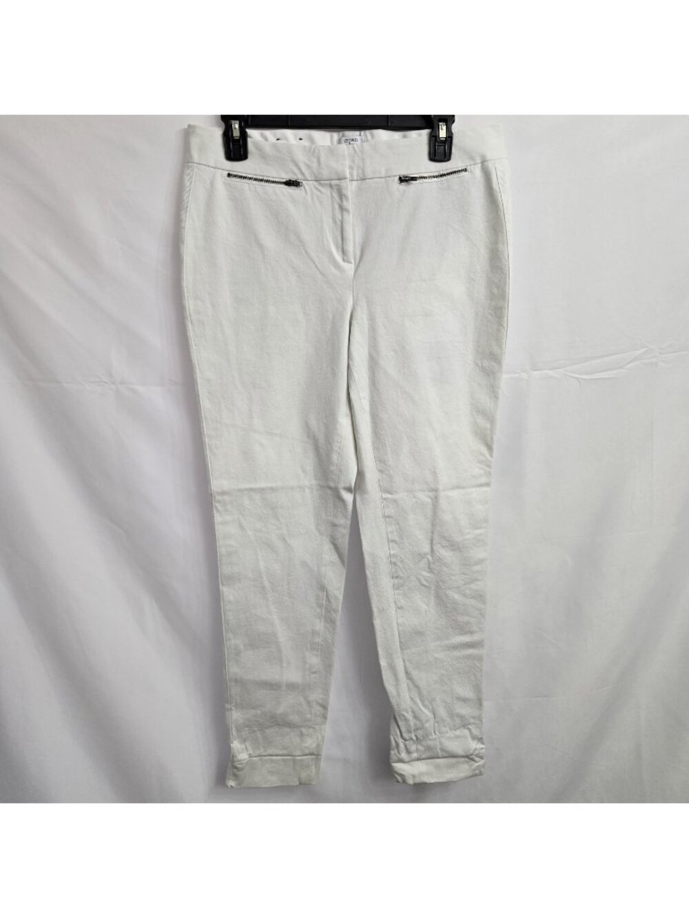Crown & Ivy Women Ivory White Stretch Cotton Ankle Chino Dress Pants Size 10